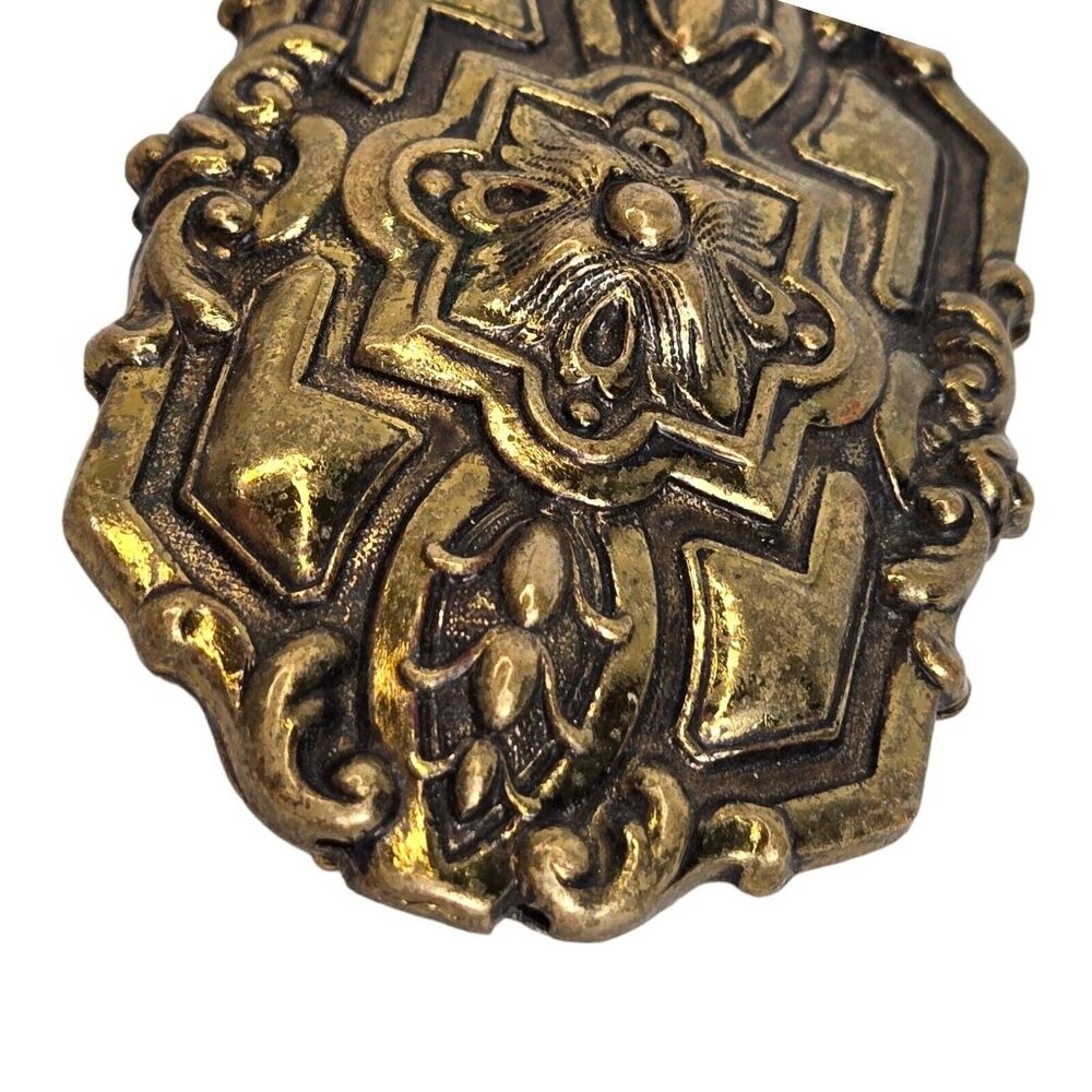 Victorian‎ Style Brass Statement Floral Pin Brooch 3" - Picture 4 of 9